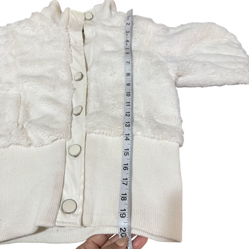 Y2K Dérotchild Faux Fur Bomber Jacket Ivory White Puff Sleeve Ribbed Hem Small - Picture 8 of 9